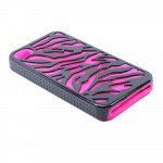 Wholesale iPhone 4 4S Zebra Hybrid Case (Black-Hot Pink)